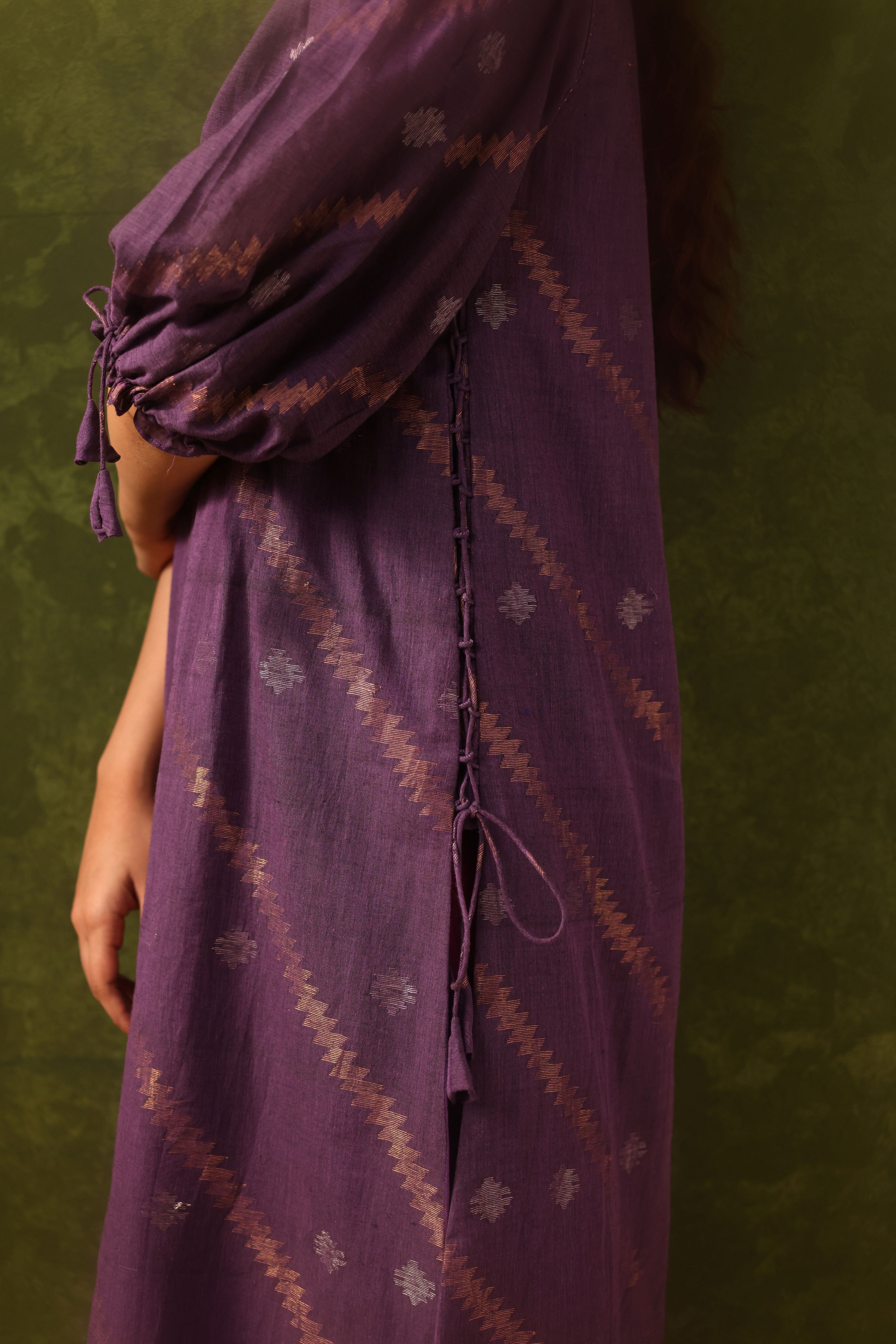 Nargis - Purple Handwoven Cotton Jamdani Dress