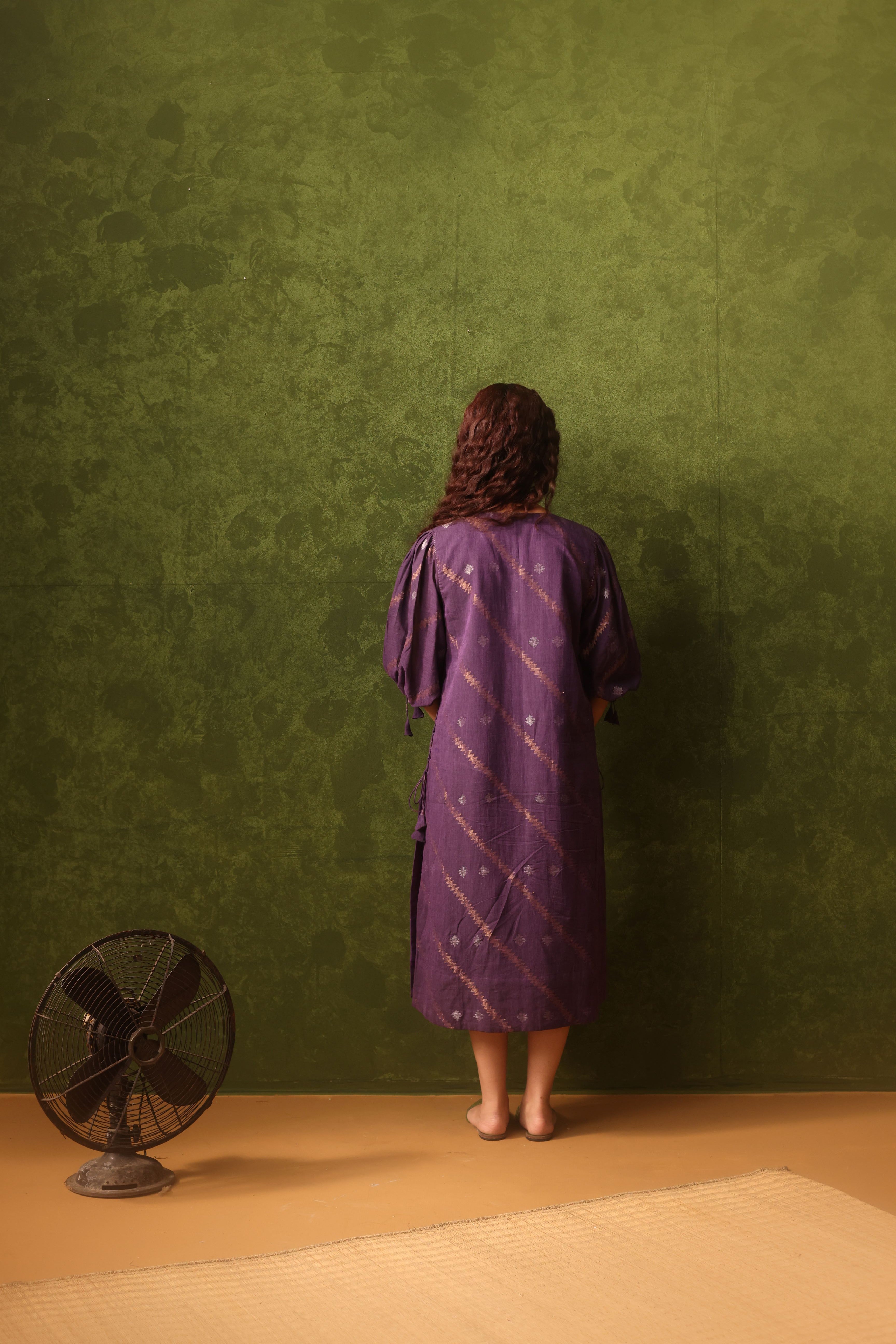 Nargis - Purple Handwoven Cotton Jamdani Dress