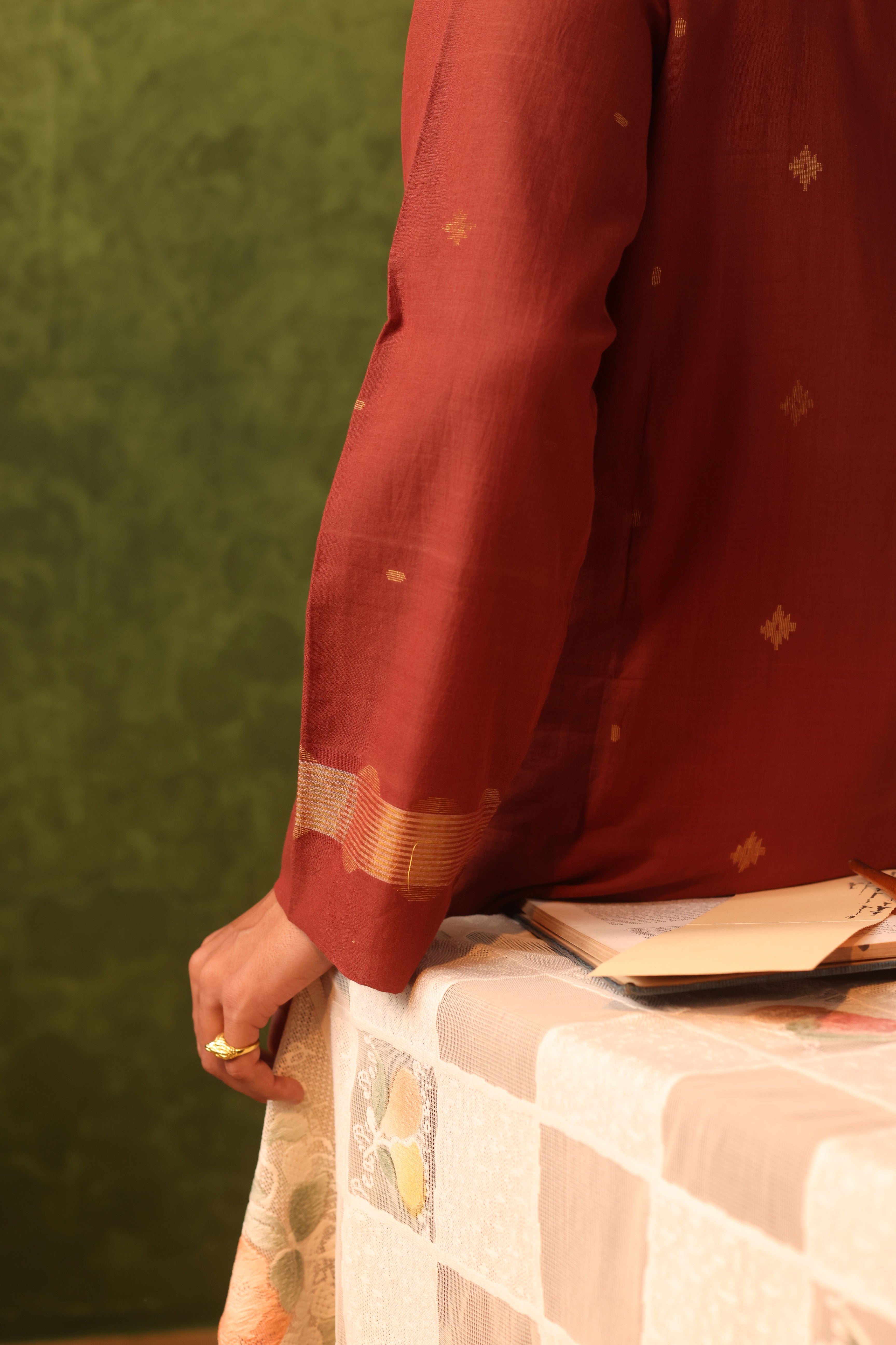 Tabir - Rust Orange Jamdani Men's Kurta