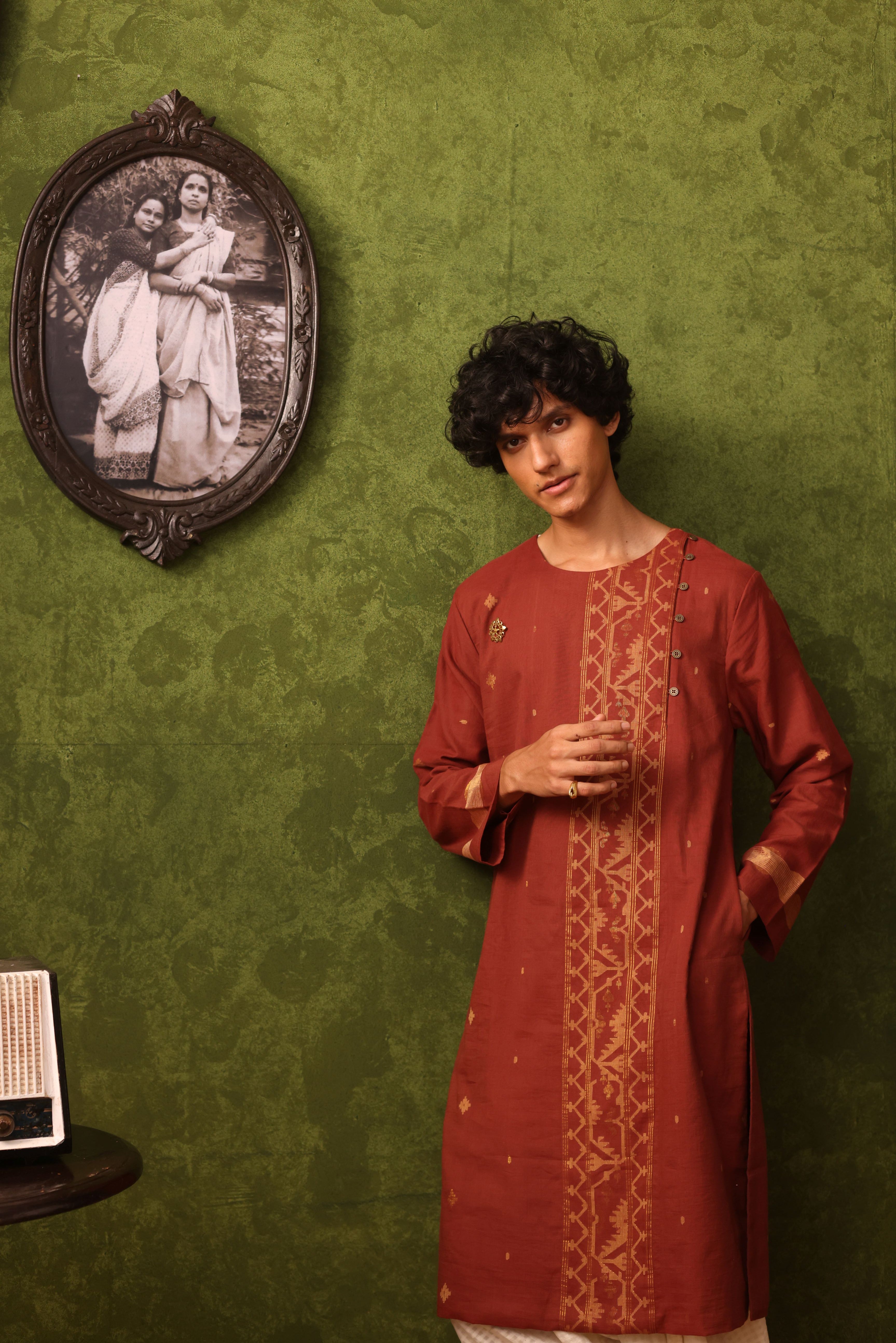 Tabir - Rust Orange Jamdani Men's Kurta