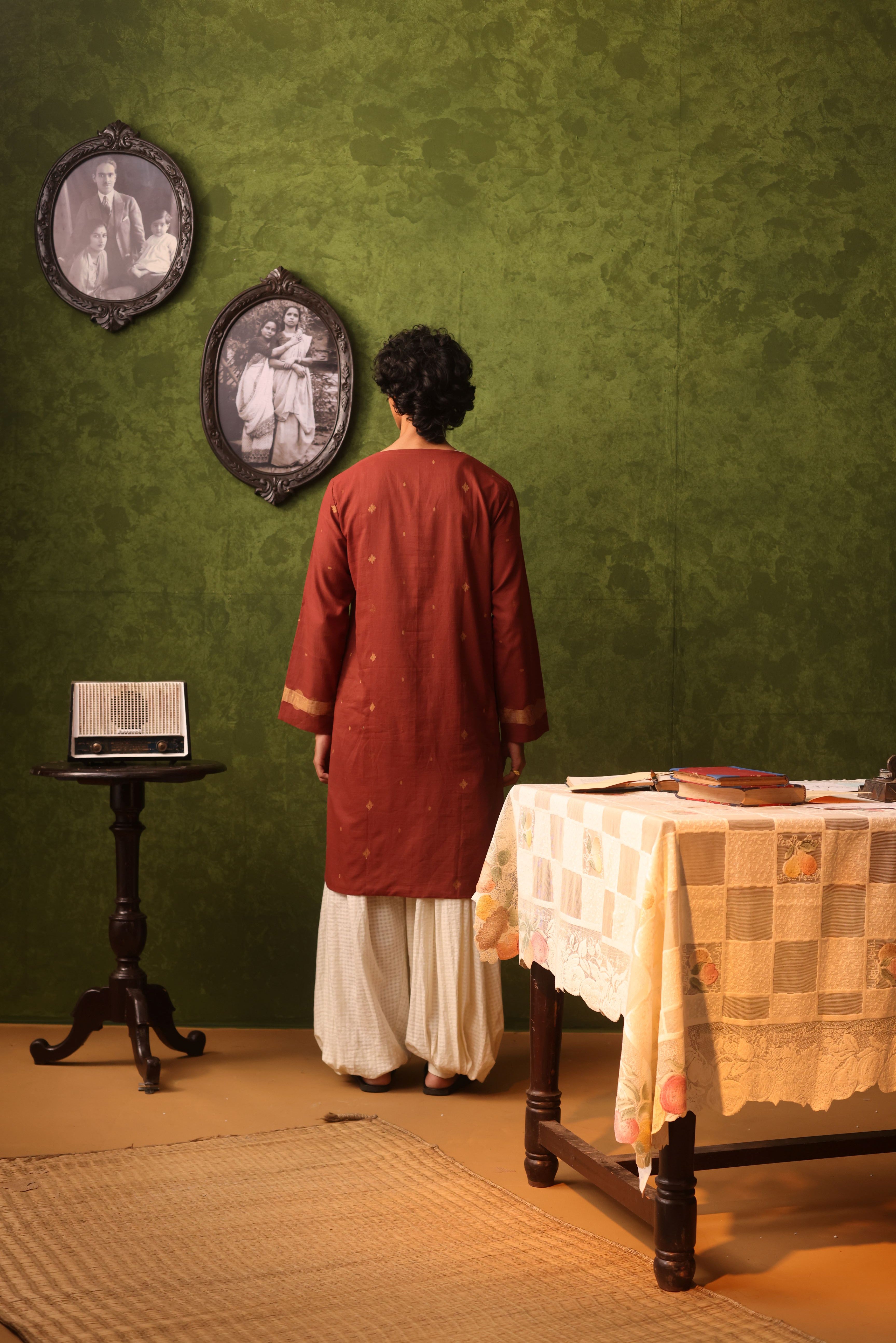 Tabir - Rust Orange Jamdani Men's Kurta