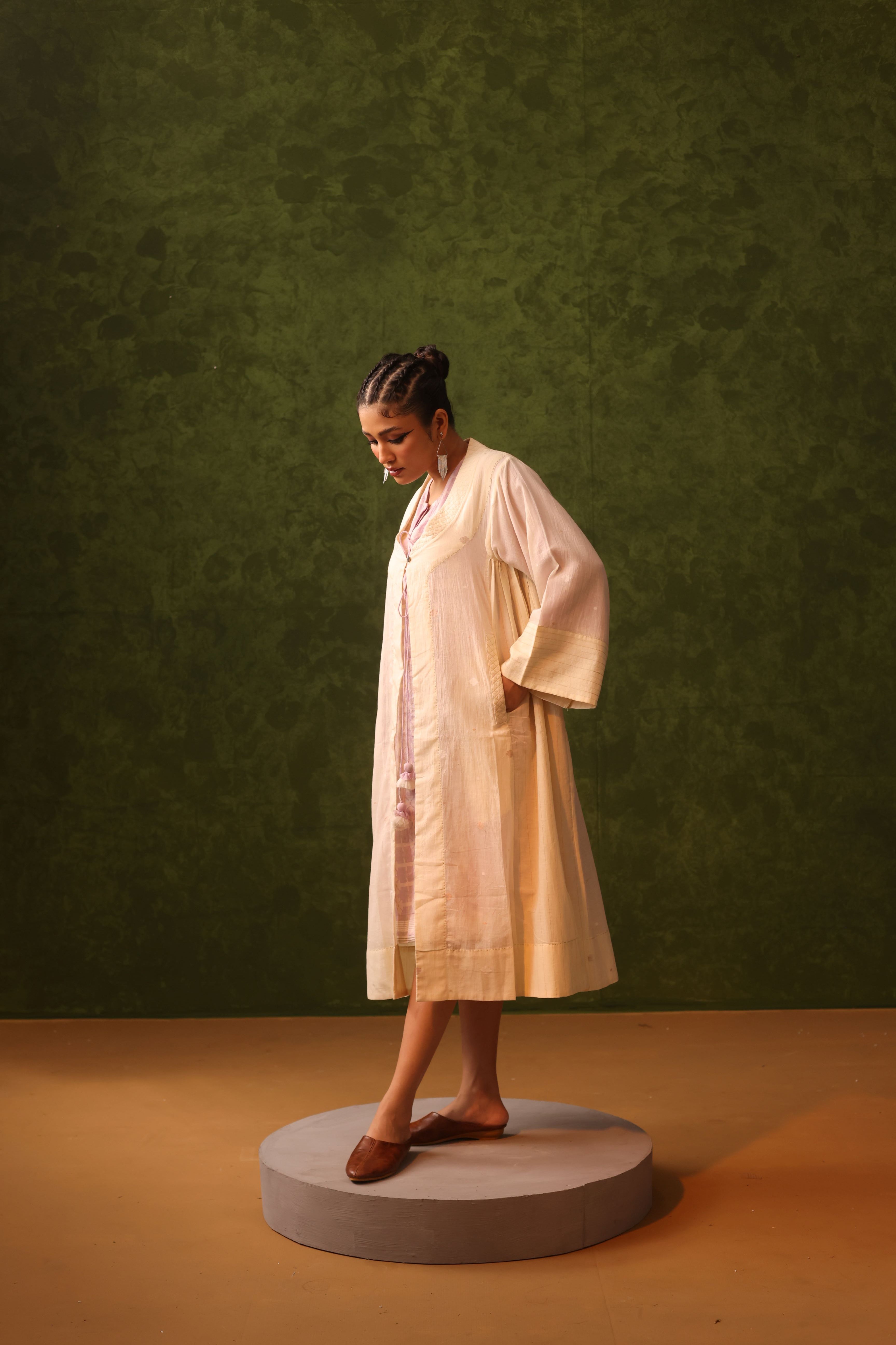 Aafreen - Blush Pink Handwoven Cotton Jamdani Layered Dress