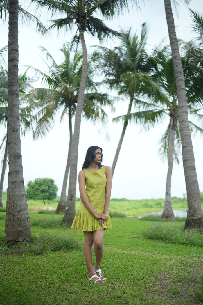Green Cotton Naples Mini Dress