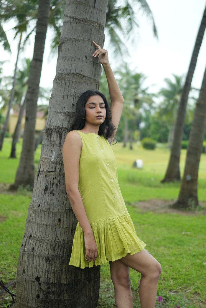 Naples - Green Cotton Mini Dress