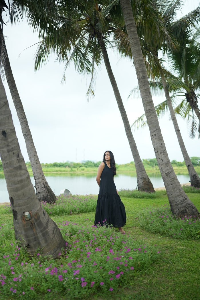 Black Cotton Sintra Drop Waist Dress