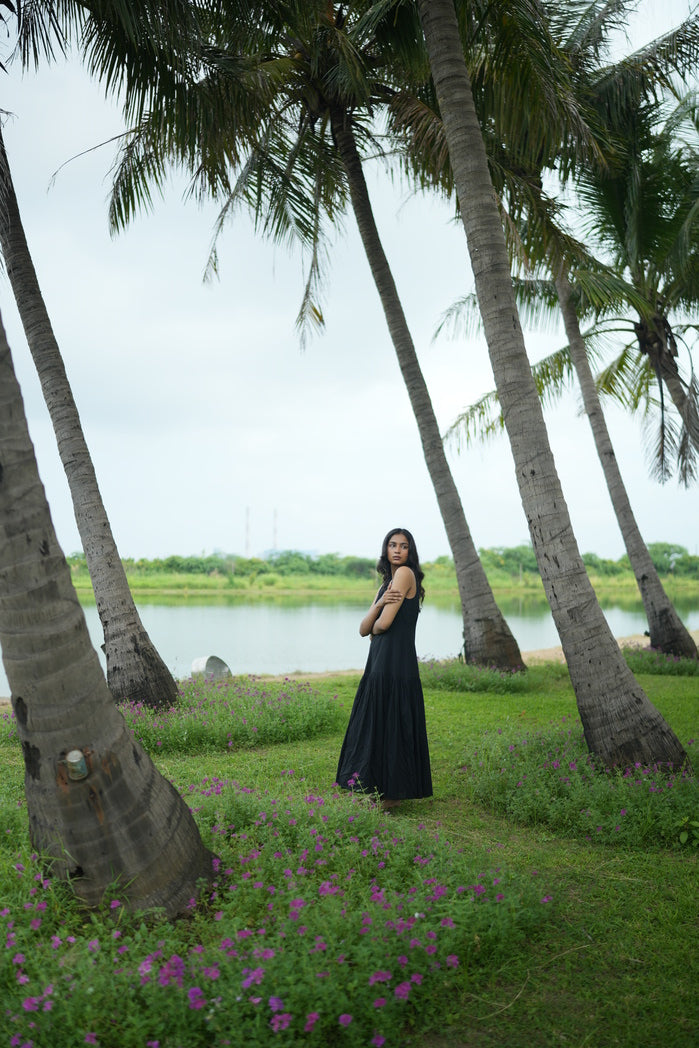 Black Cotton Sintra Drop Waist Dress