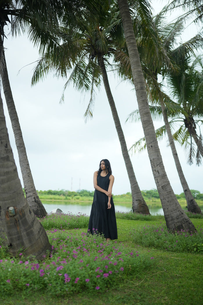 Black Cotton Sintra Drop Waist Dress