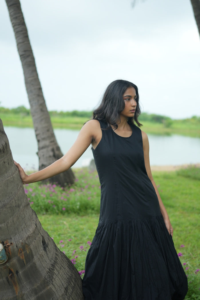 Black Cotton Sintra Drop Waist Dress