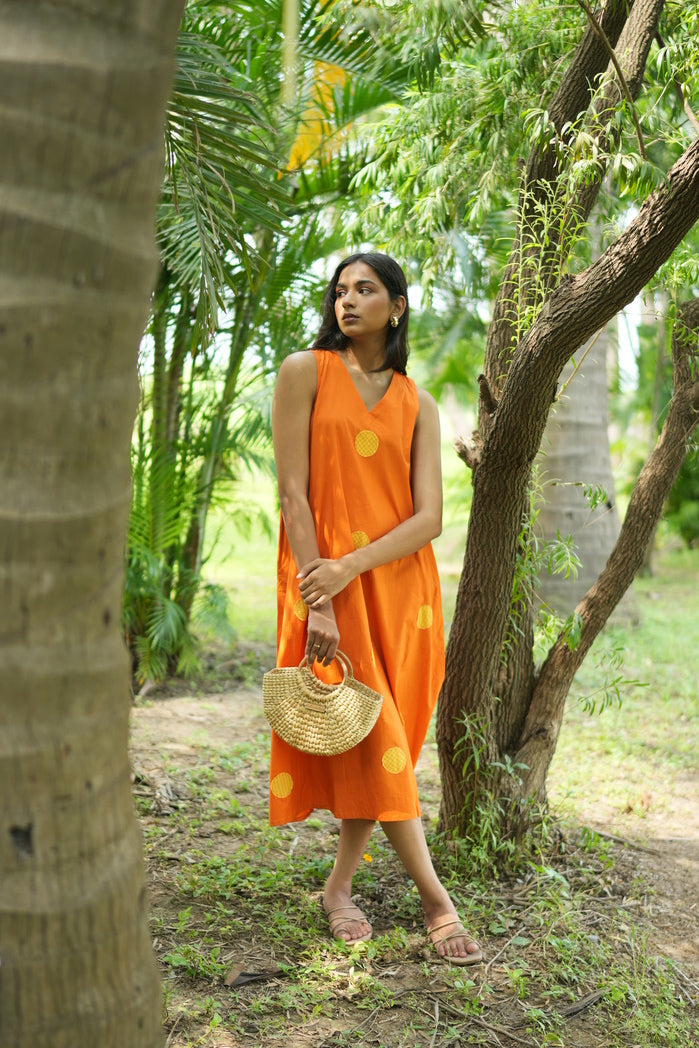 Orange Cotton Poplin Modena Flowy Dress