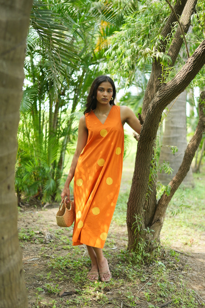 Orange Cotton Poplin Modena Flowy Dress