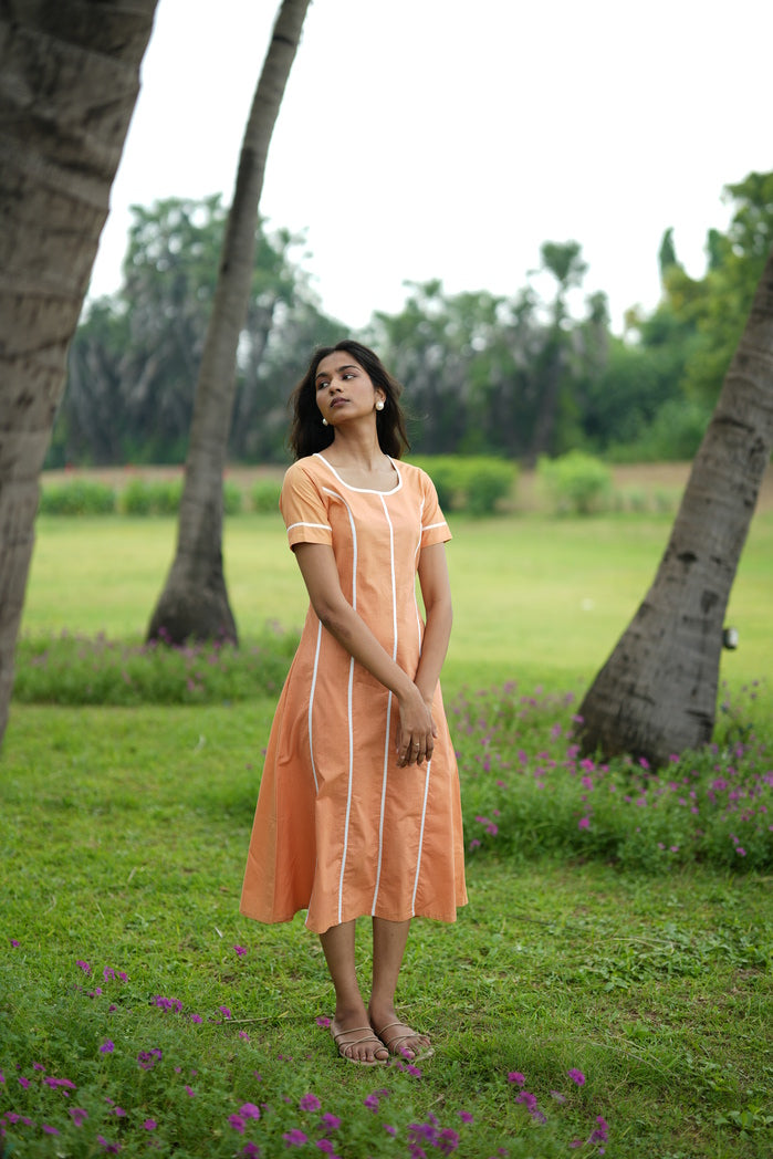 Peach Cotton Poplin Lugano Striped Dress