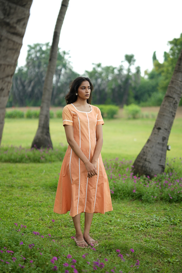 Lugano - Peach Cotton Poplin Striped Dress