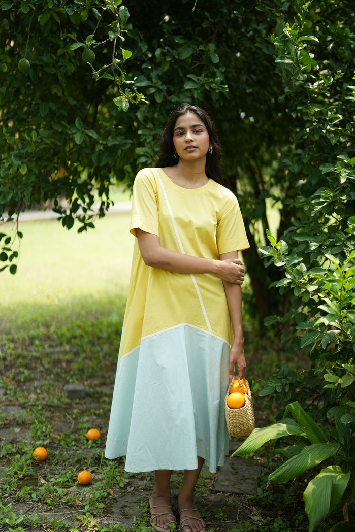 Butter Yellow and Teal Cotton Poplin Rhode Contract Dress