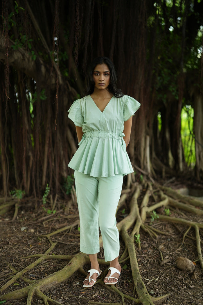 Sao Paulo - Mint Green Cotton Poplin Peplum Set