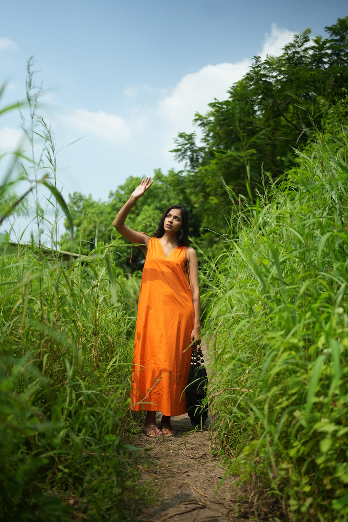 Orange Cotton Poplin Manila String Dress