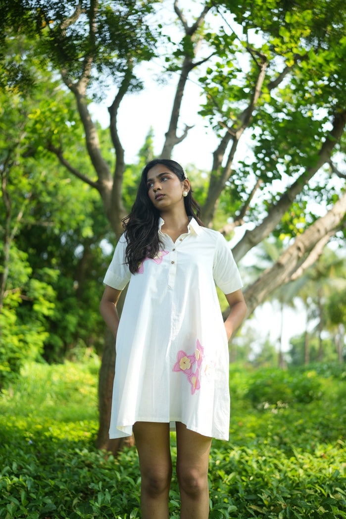 White Cotton Poplin Chile Mini Dress