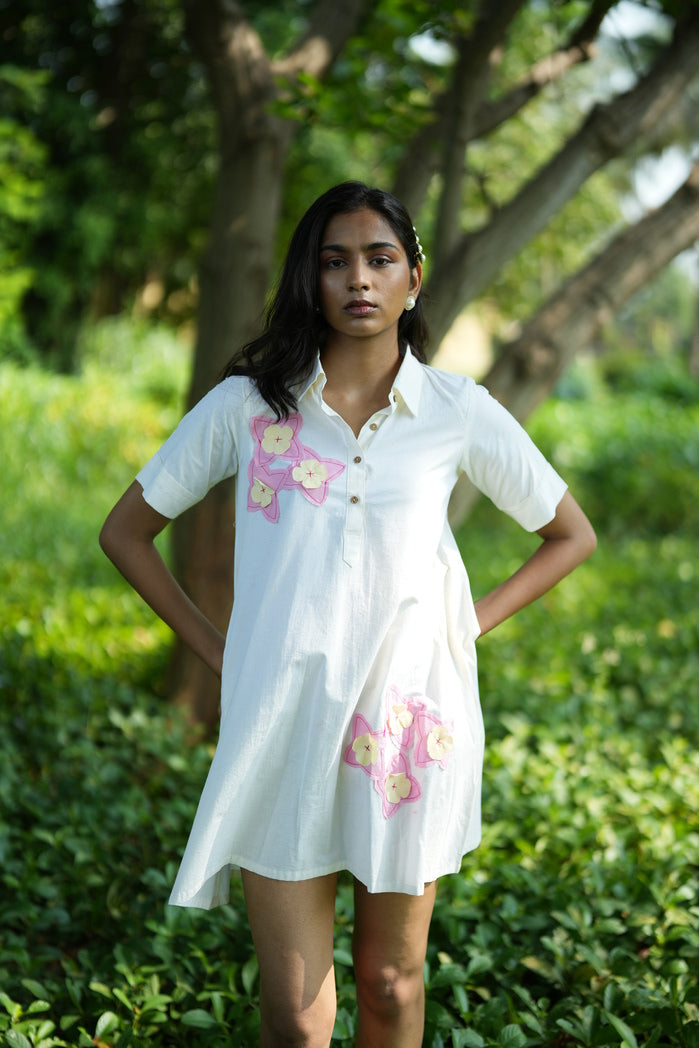 White Cotton Poplin Chile Mini Dress