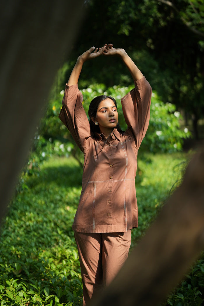 Brown Cotton Poplin Fiji Scoop Set