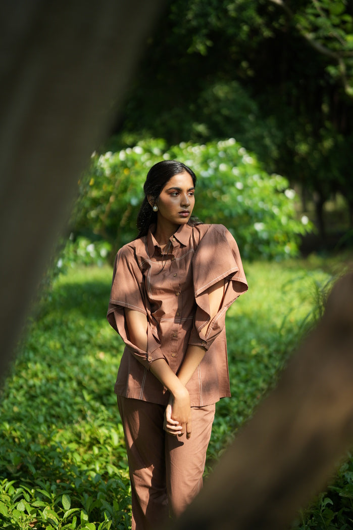 Brown Cotton Poplin Fiji Scoop Set