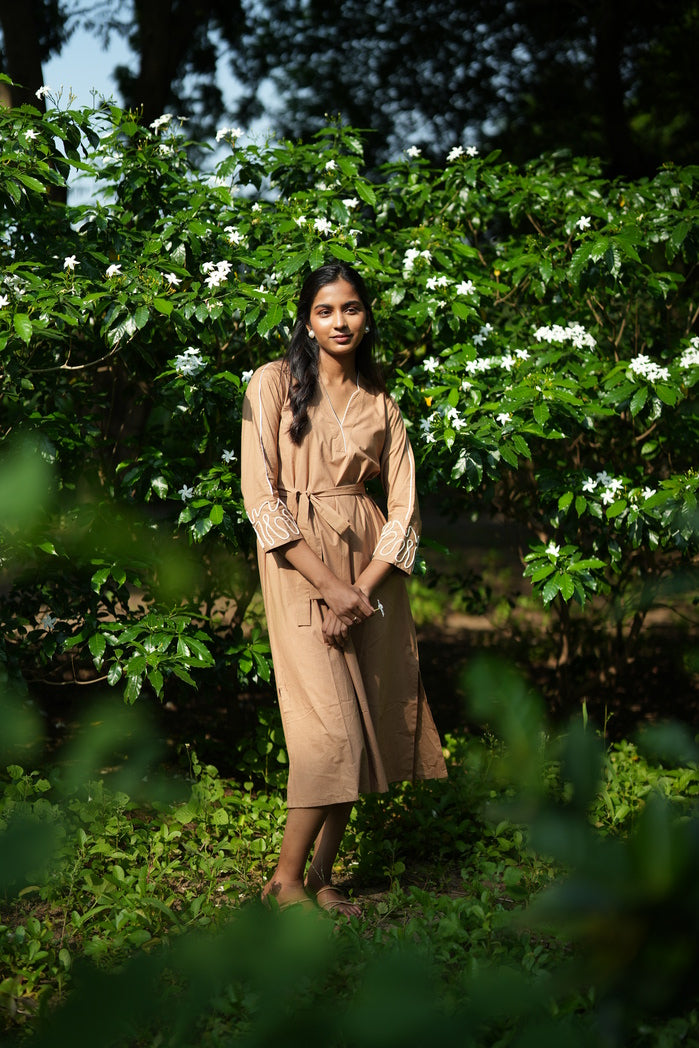 Faye - Beige Cotton Poplin Rope Mini Dress