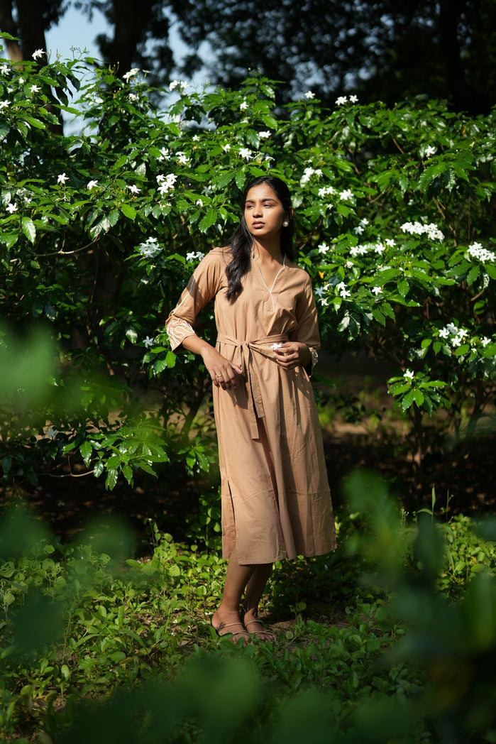 Beige Cotton Poplin Faye Rope Mini Dress