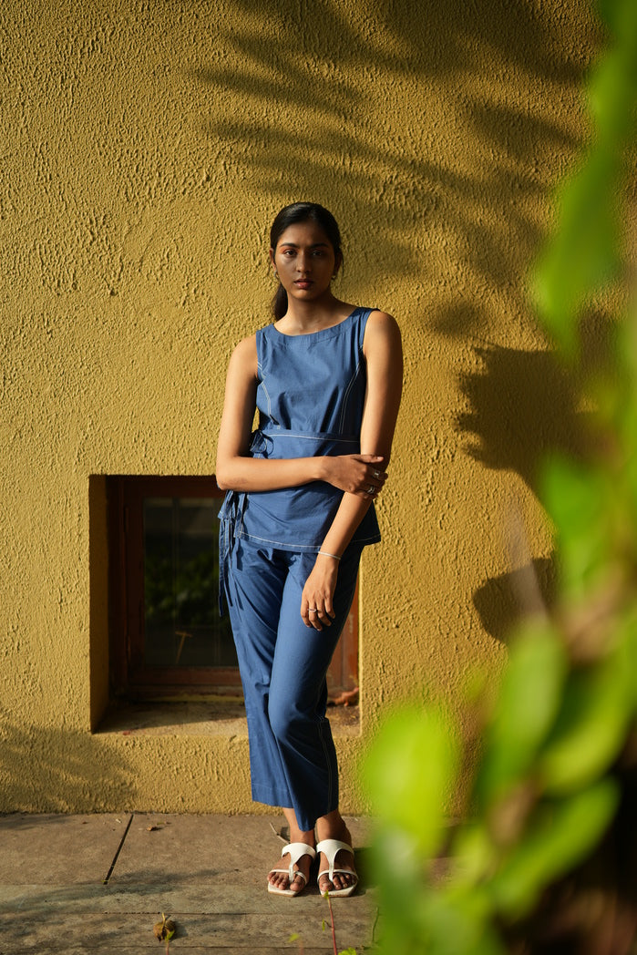 Navy Blue Cotton Poplin Saki Kimono Set