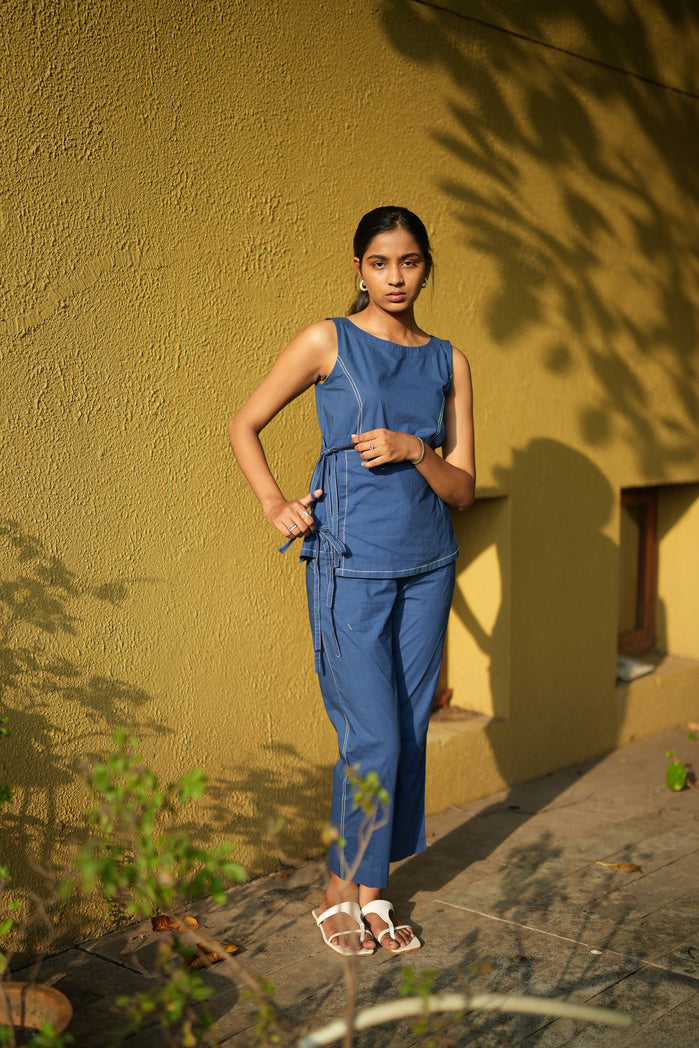 Navy Blue Cotton Poplin Saki Kimono Set