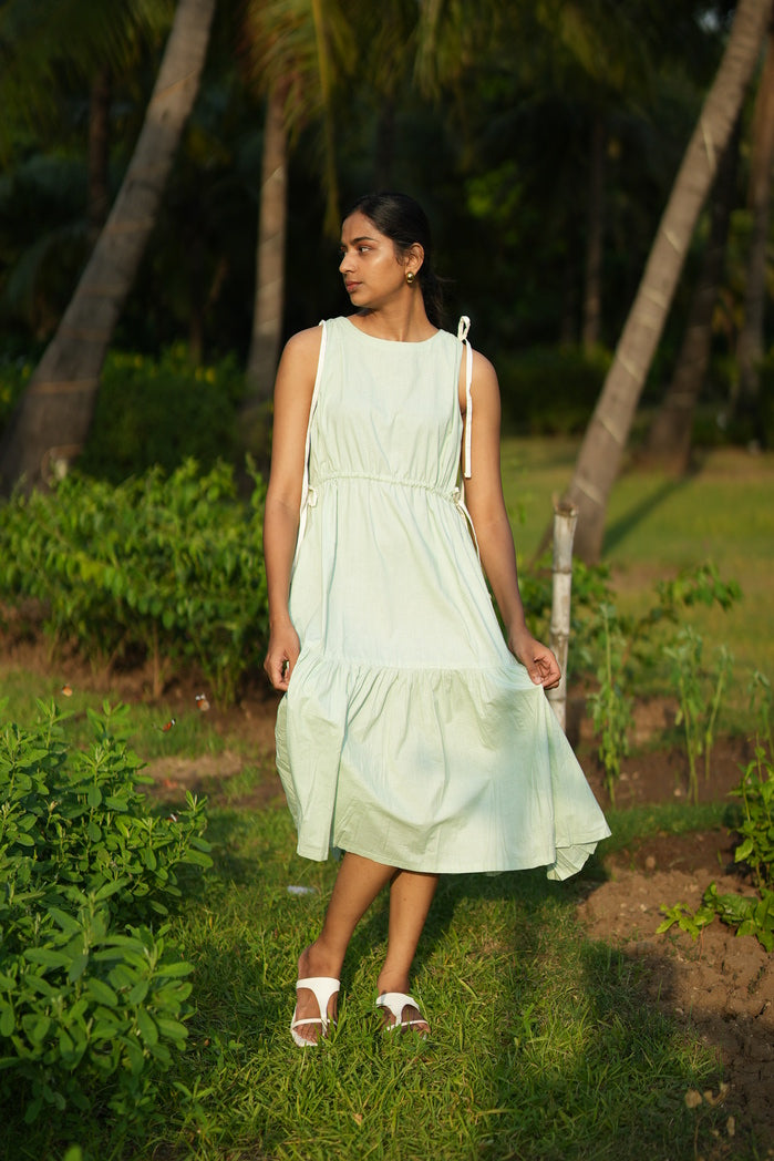 Pastel Mint Green Cotton Poplin Camille Tired Dress