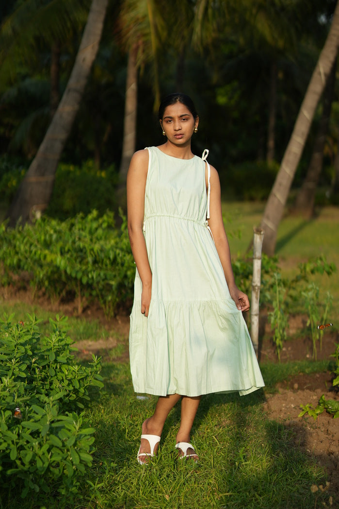 Pastel Mint Green Cotton Poplin Camille Tired Dress