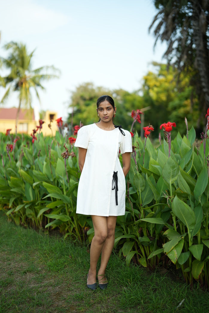 White Cotton Poplin Emily Bow Dress