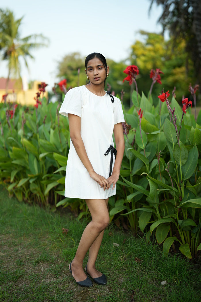 White Cotton Poplin Emily Bow Dress
