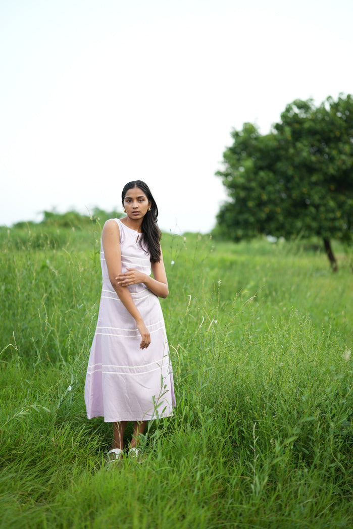 Zermatt - Lavender Cotton Poplin Striped Dress