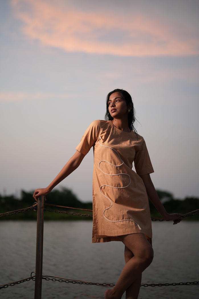 Kelo - Brown Cotton Poplin Rope Mini Dress