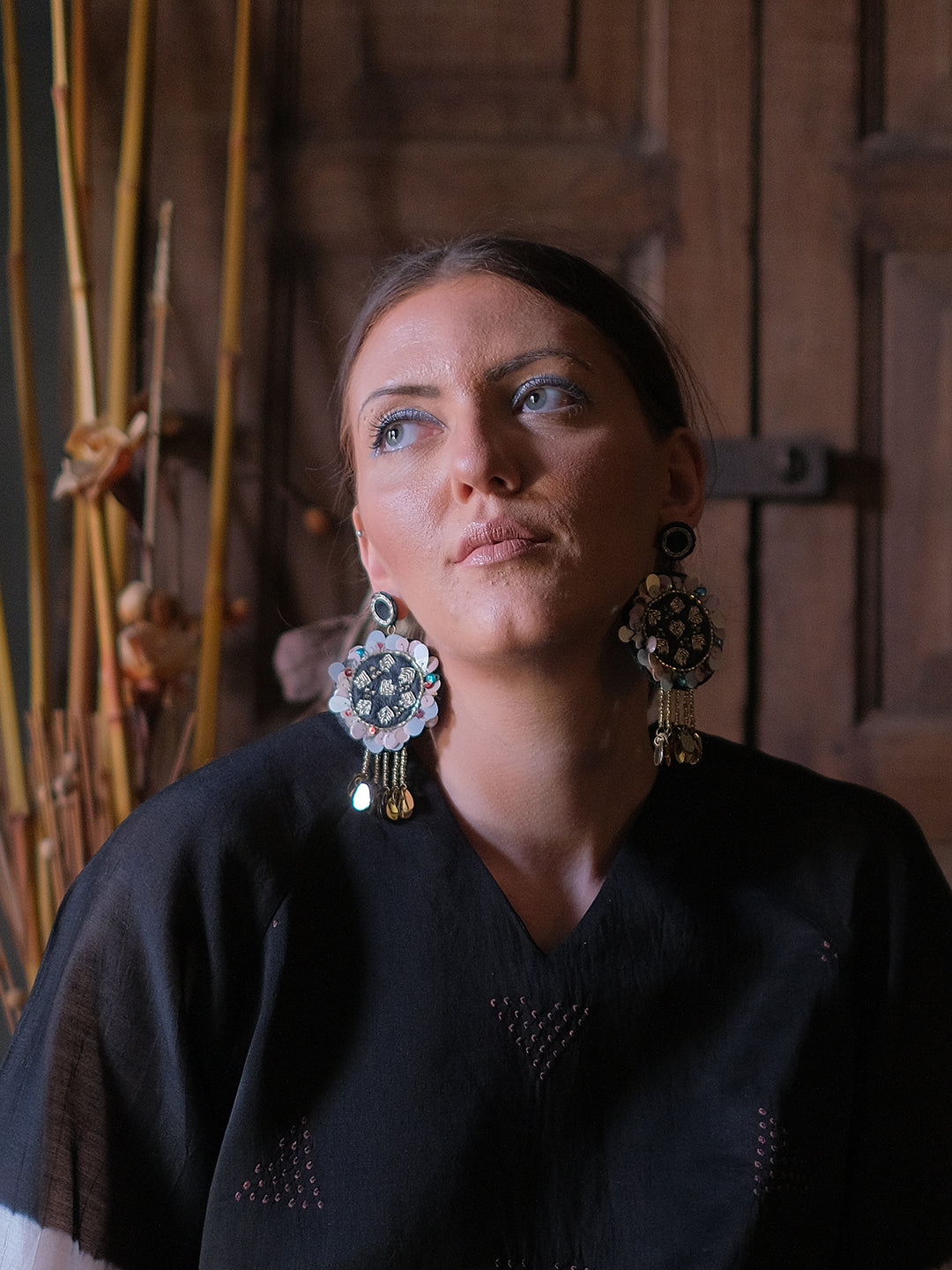 Chevy Circle 2 - Black Recycled Leather Earring