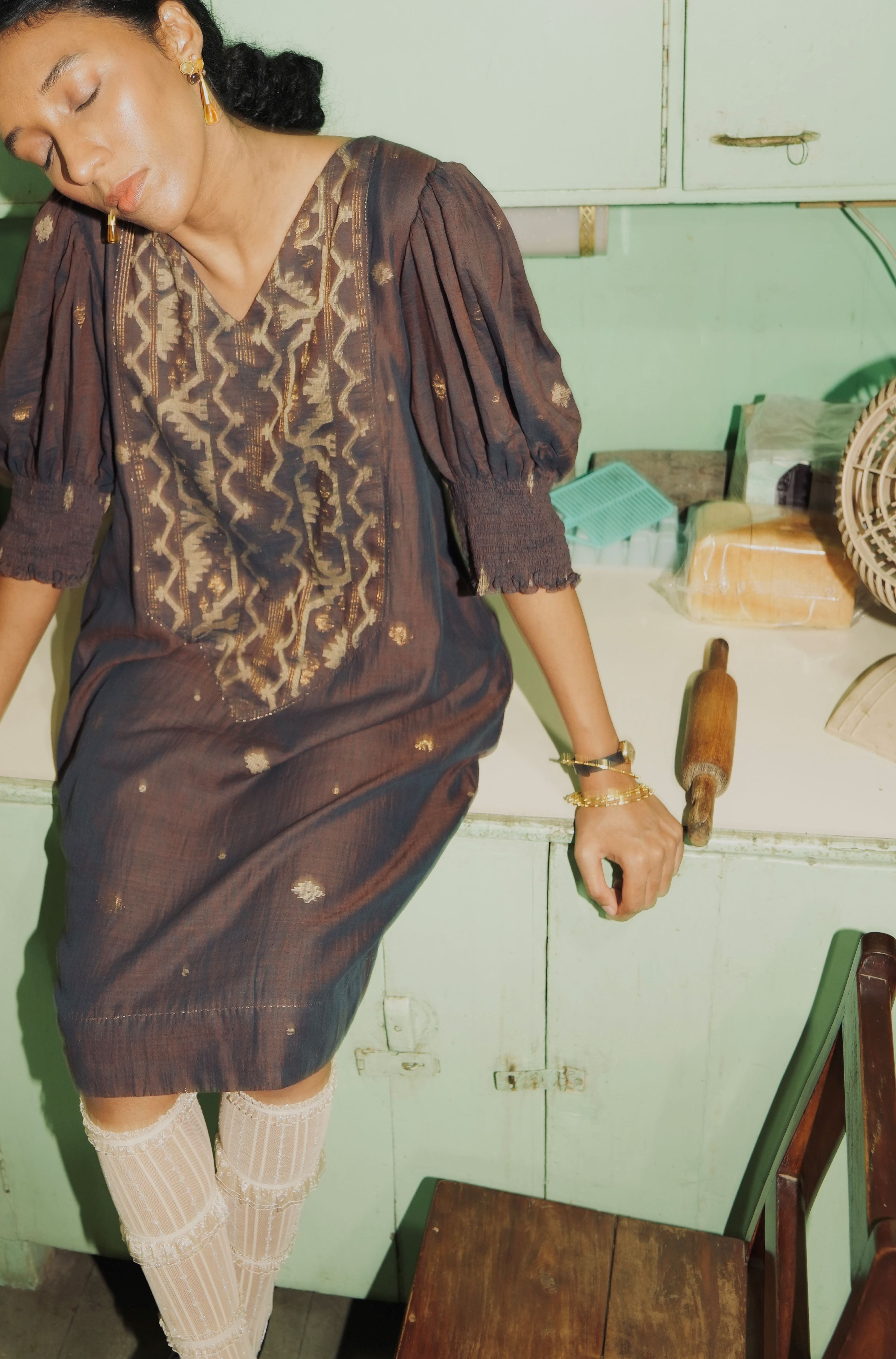 Papiya - Blue Handwoven Jamdani Yoke Dress