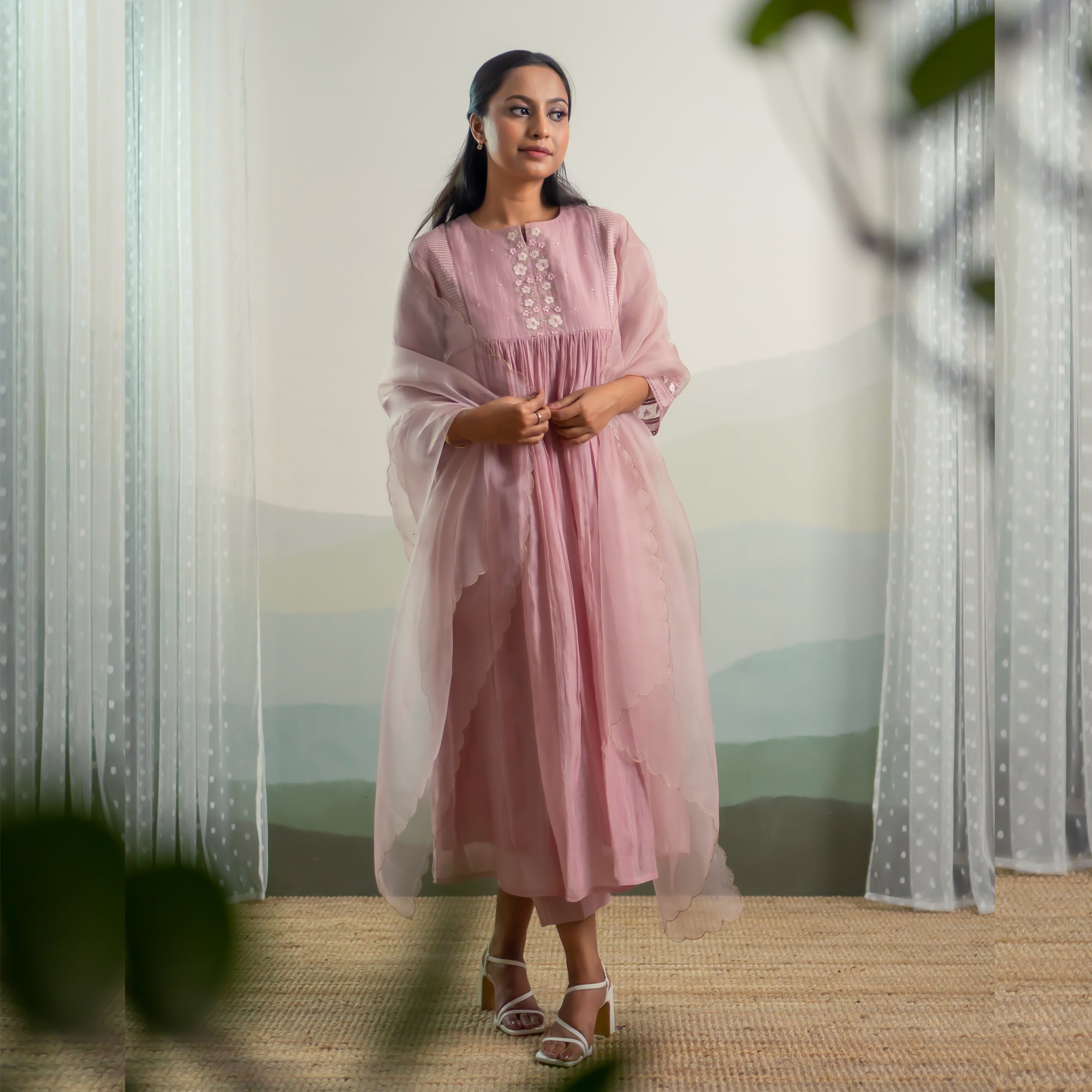 Gulab - Onion Pink Handwoven Silk Cotton Chanderi Kurta Set