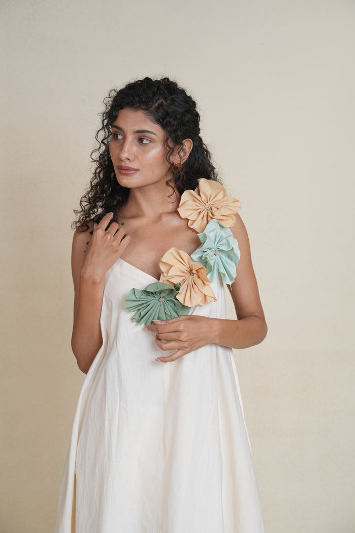 Off White Cotton Poplin Saga Dress