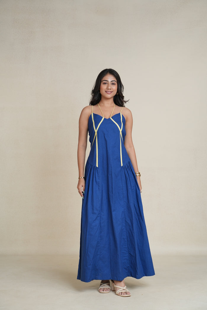 Navy Blue and Yellow Cotton Poplin Rio Dress