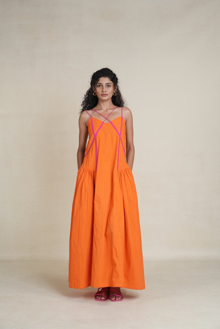Orange and Pink Cotton Poplin Durban Dress