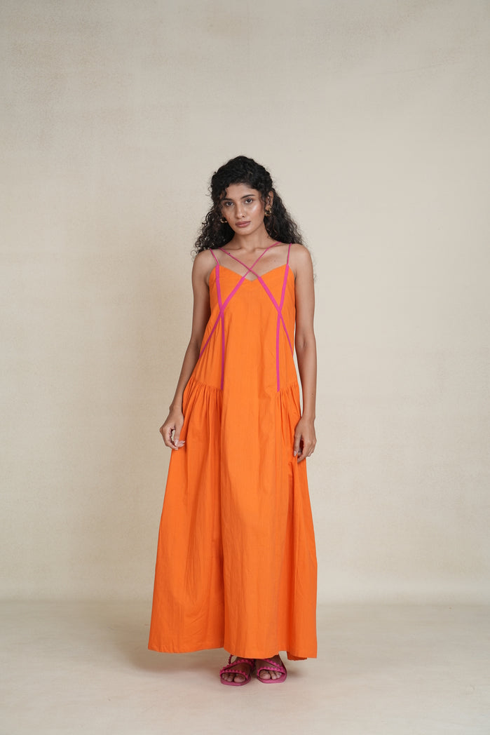 Orange and Pink Cotton Poplin Durban Dress