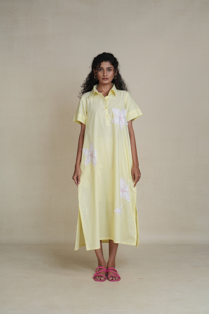 Butter Yellow and White Cotton Poplin Blossom Dress