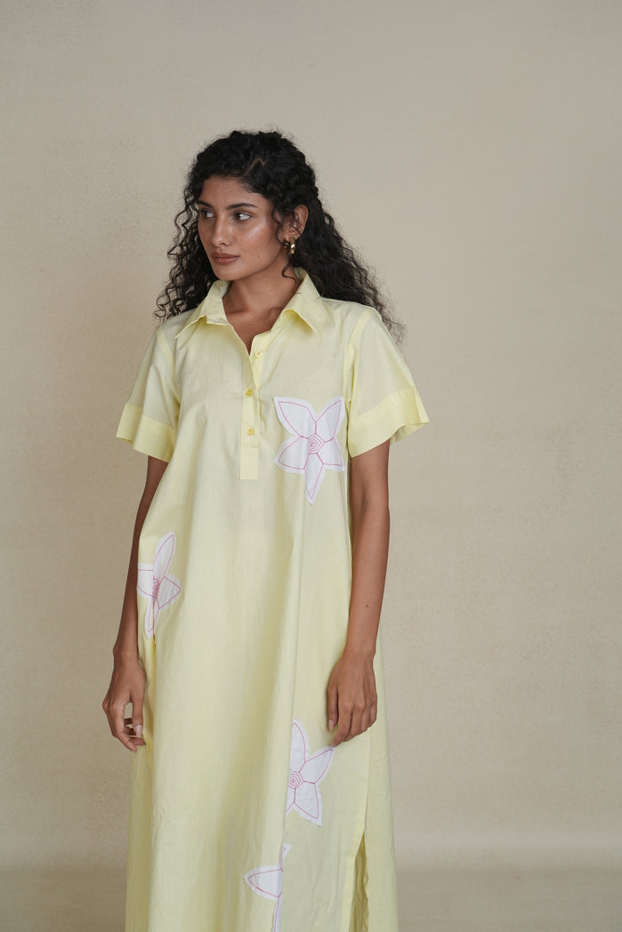 Butter Yellow and White Cotton Poplin Blossom Dress