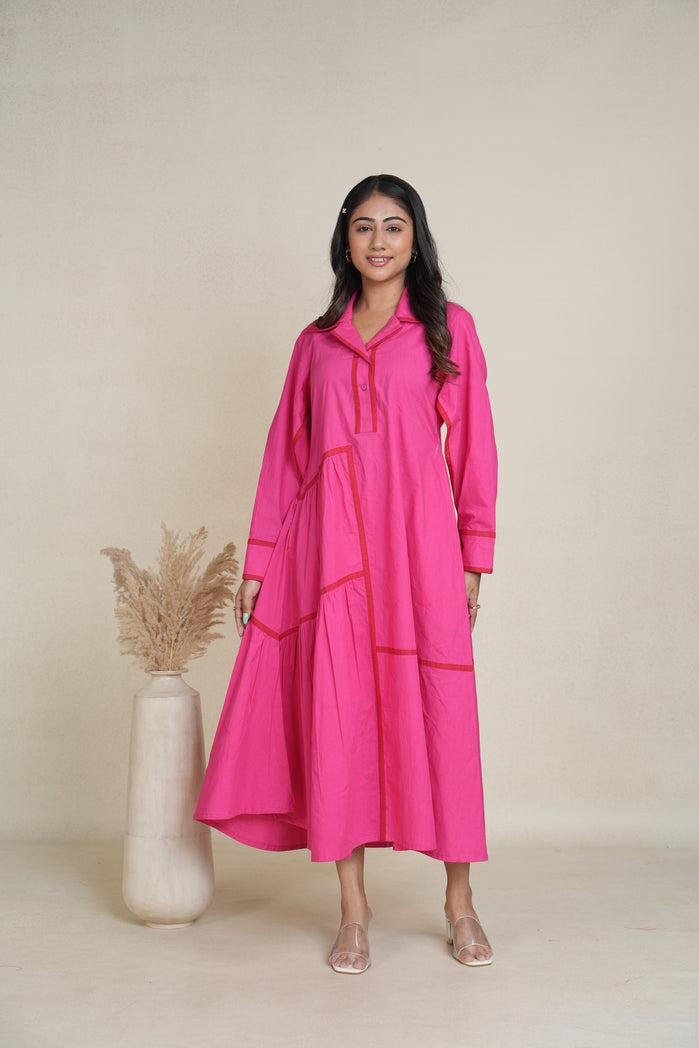 Pink and Red Cotton Poplin Eve Dress