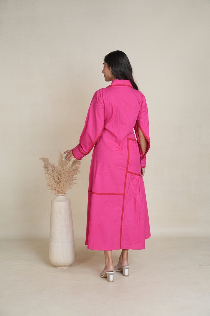 Pink and Red Cotton Poplin Eve Dress