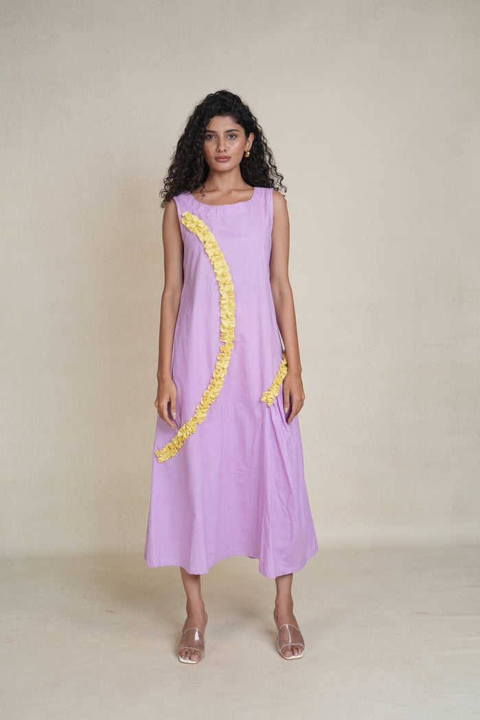 Lavender and Yellow Cotton Poplin Elista Dress