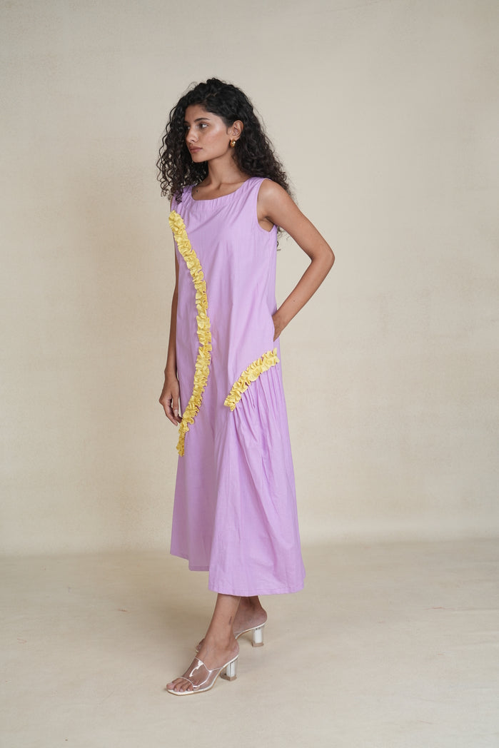 Lavender and Yellow Cotton Poplin Elista Dress