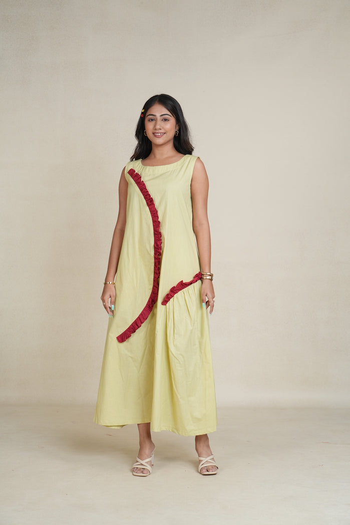 Lemon Yellow and Red Cotton Poplin Miass Dress
