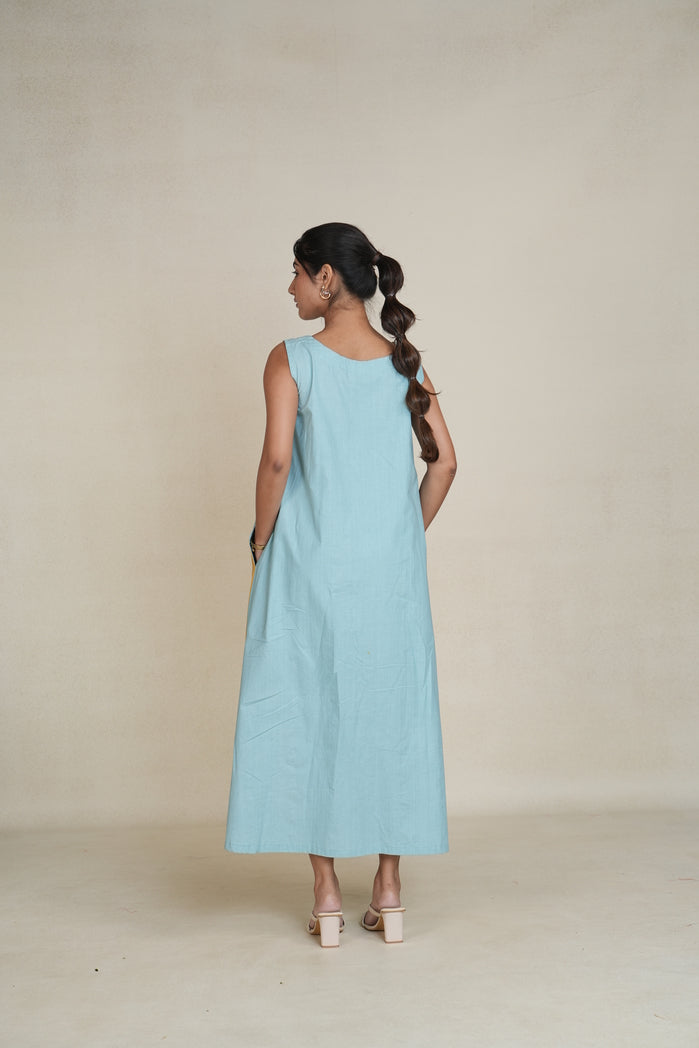 Teal and Mustard Cotton Poplin Tunis Dress
