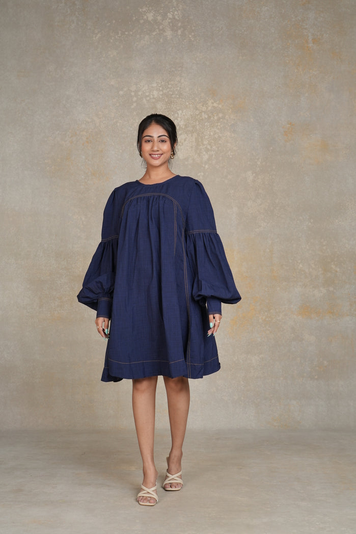 Navy Blue Cotton Poplin Vini Dress