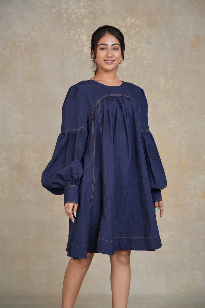 Navy Blue Cotton Poplin Vini Dress